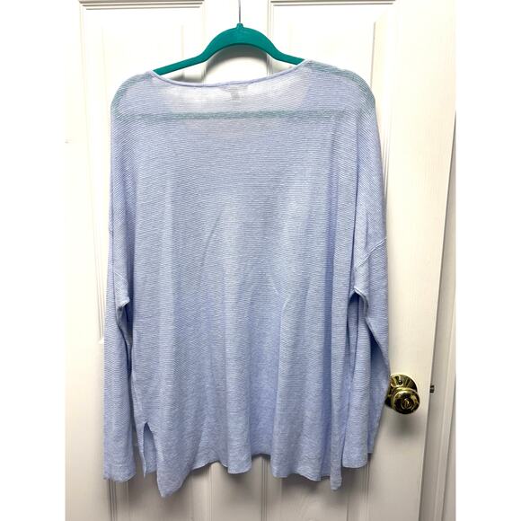 Eileen Fisher Sweater Light Blue Linen Sweater Loose Fit Open Knit Women’s XL - Picture 2 of 4